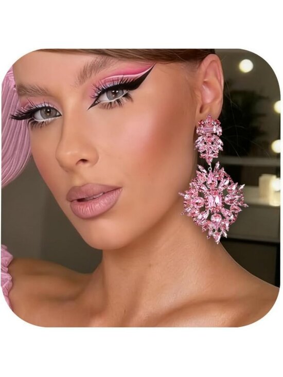 Jewelry - Trendy Silver Chandelier Earrings, Oversized Crystal Rhinestone Statement
